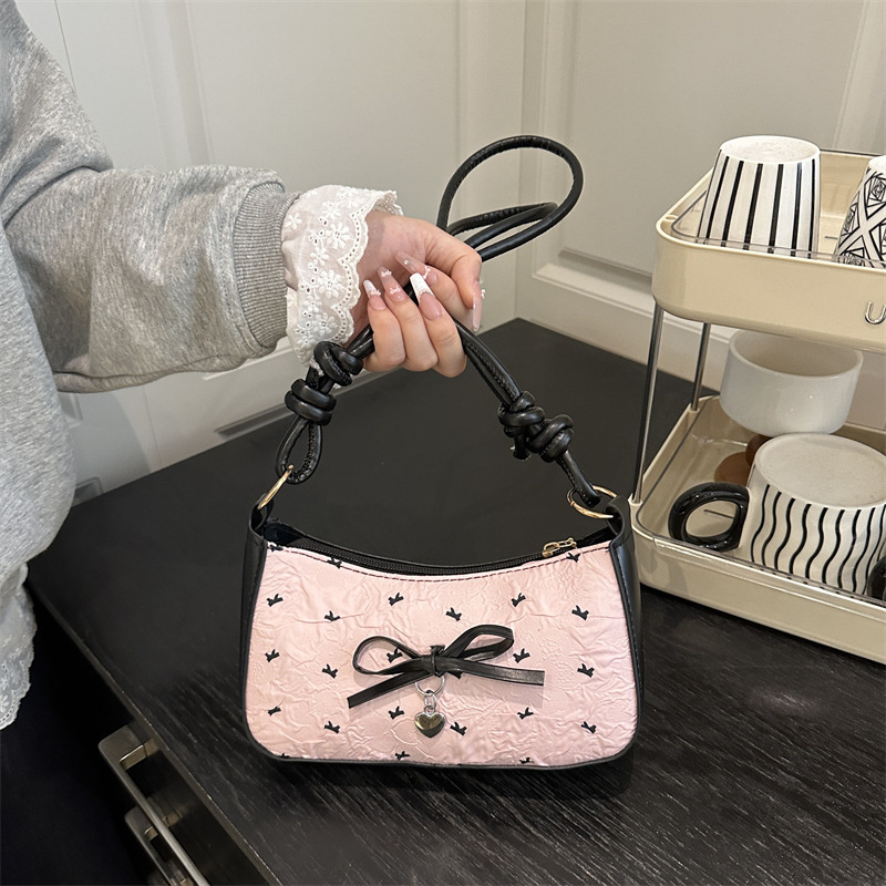 Luxury Y2K Bags - 여성용 Y2k 핑크 리본 겨드랑이 가방,