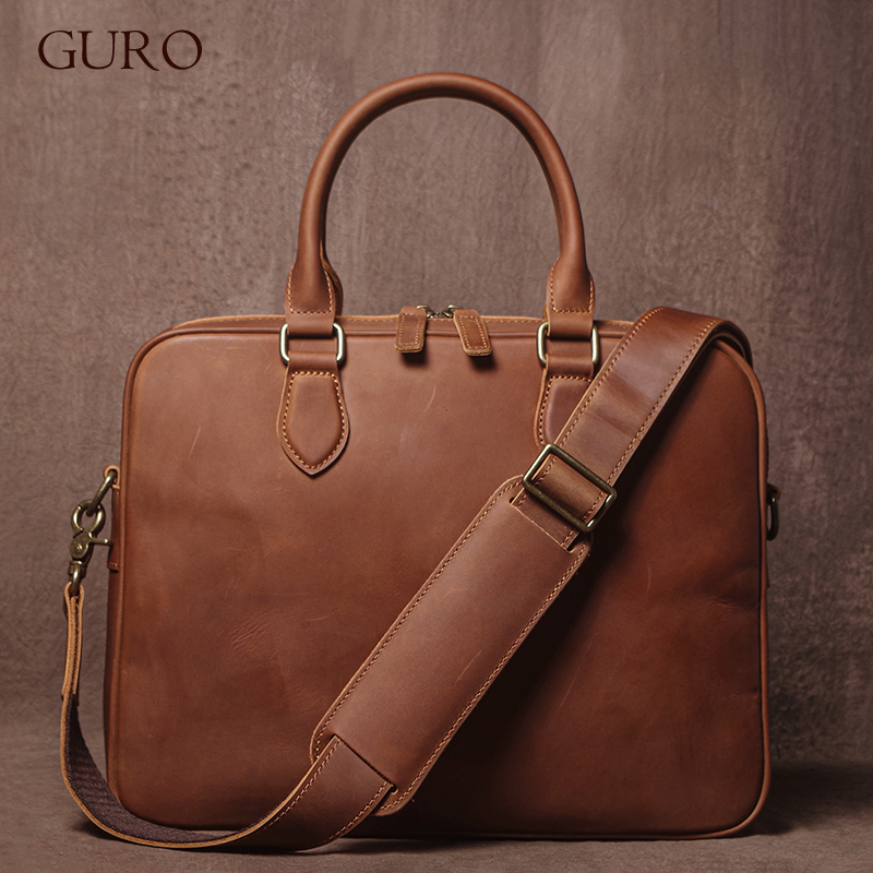 Luxury Bags For Laptop - GURO 남자 크레이지 호스 소 가죽