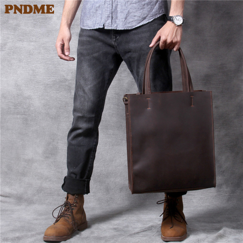 빈티지 정품 가죽 남성 핸드 토트 백 간단한 미친 말  - Luxury Bags For Laptop 리뷰 및 가격