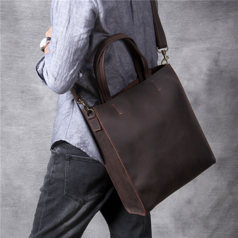 빈티지 정품 가죽 남성 핸드 토트 백 간단한 미친 말  - Luxury Bags For Laptop 리뷰 및 가격