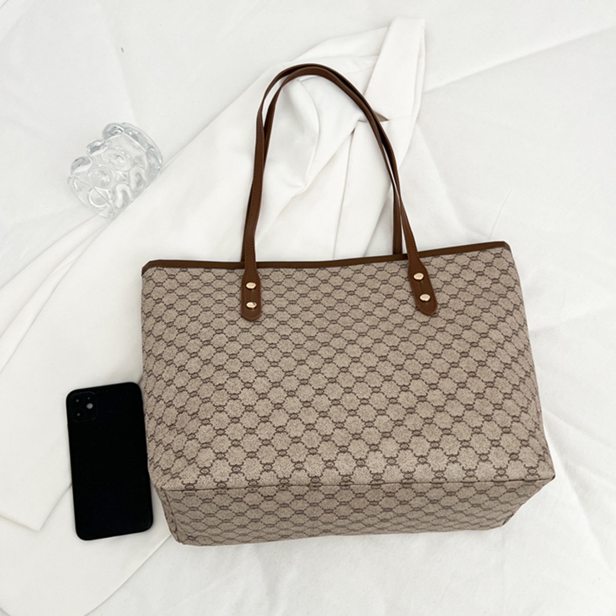 럭셔리 빈티지 여성 숄더백 모노그램 프린트 리벳 PU  - Tote Bag Leather Monogram 리뷰 및 가격