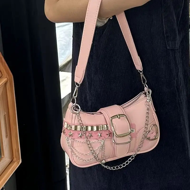 럭셔리 Y2K PU 가죽 소녀 숄더백 빈티지 체인 여성 - Luxury Y2K Bags 리뷰 및 가격