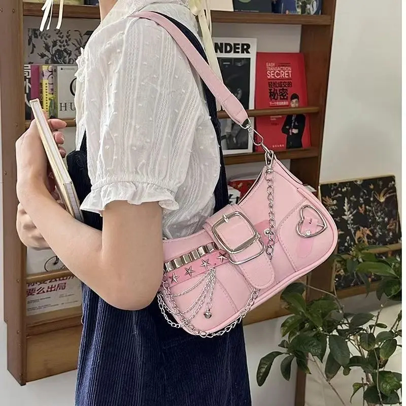 럭셔리 Y2K PU 가죽 소녀 숄더백 빈티지 체인 여성 - Luxury Y2K Bags 리뷰 및 가격