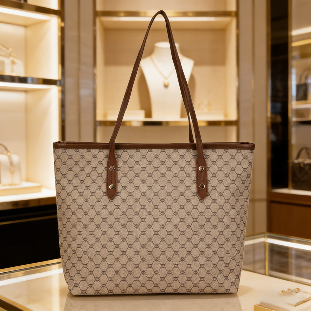 럭셔리 빈티지 여성 토트백 모노그램 프린트 리벳 PU  - Tote Bag Leather Monogram 리뷰 및 가격
