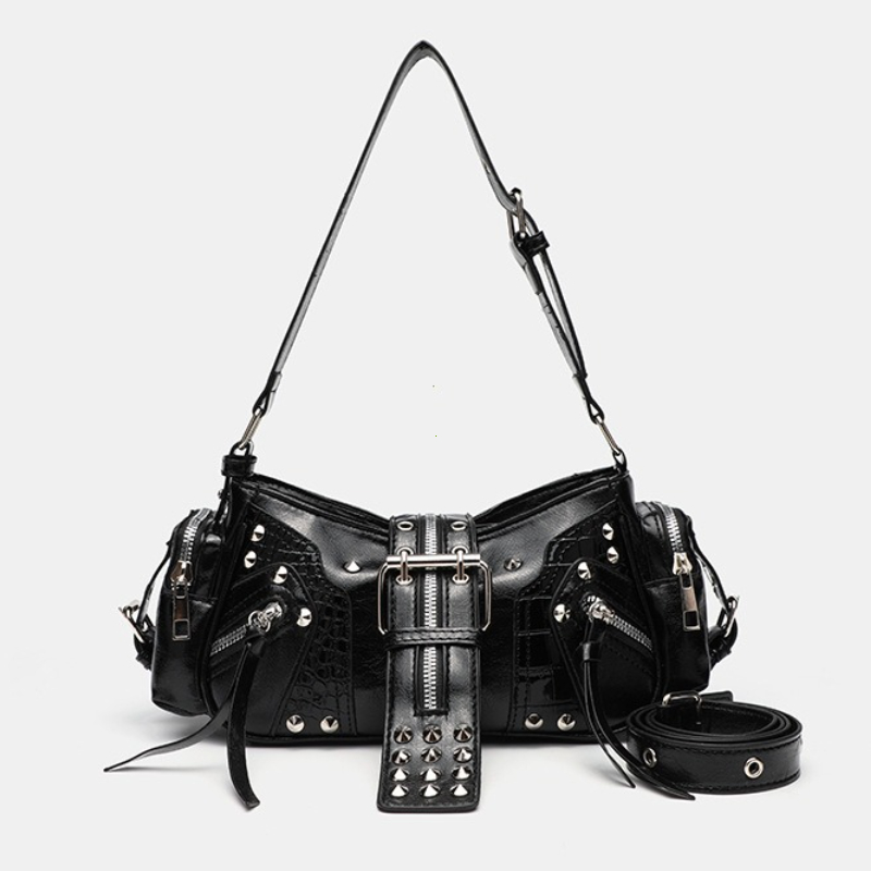 고딕 리벳 핸드백 웨이스트 백 럭셔리 블랙 크로스 바디 - Luxury Y2K Bags 리뷰 및 가격