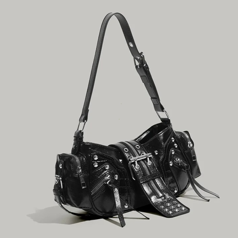 고딕 리벳 핸드백 웨이스트 백 럭셔리 블랙 크로스 바디 - Luxury Y2K Bags 리뷰 및 가격